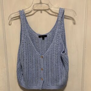 Frye Light Blue Knitted Crochet Button Tank Top Large